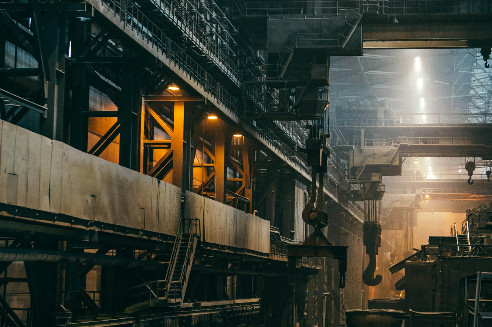 Inside a large industrial processing plant